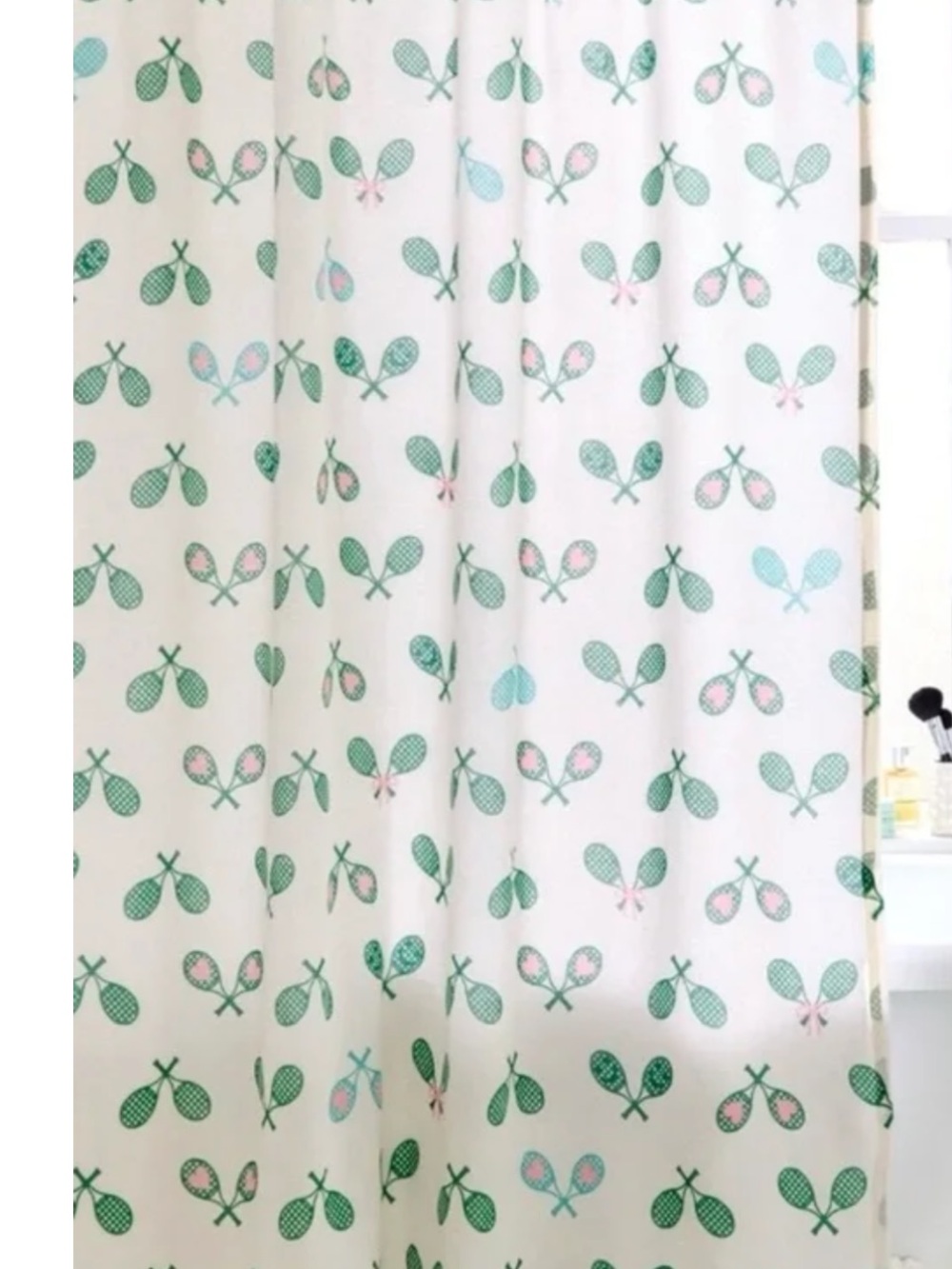 Urban Outfitters Green and Pink Tennis Racket Pattern Shower Curtain NWT